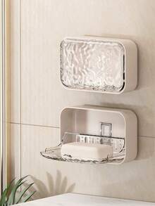 1个双层塑料皂碟，冰川图案设计，壁挂式浴室收纳盒，适用于放置肥皂、沐浴露和其他浴室用品 - 彩色 - 查看 4