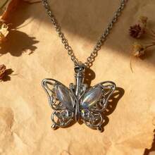 1pc Butterfly Ashes Urn Ashes Knot Necklace Commemorative Pet Funeral Supplies Jar - Silver - View 5