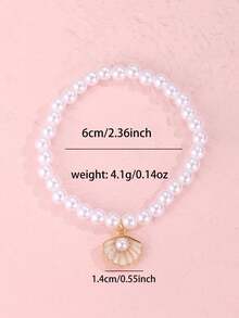 1件优雅白色仿珍珠手链，配合金贝壳吊坠，适合派对、约会等场合佩戴的珠宝配饰 - 白色 - 查看 5