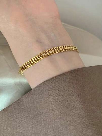 1 pieza Pulsera apilable para adolescentes, pulsera de acero inoxidable resistente al agua con cadena cubana para playa y vacaciones, accesorio de regalo diario (sin caja de regalo)