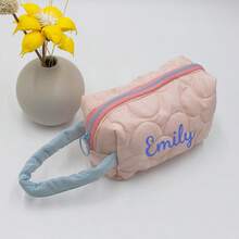 Personalized Mini Floral Quilted Storage Bag With Contrast Handle, Makeup Organizer Pouch For Lipstick, Keys And Small Essentials, Travel Makeup Bag - Multicolor - View 16