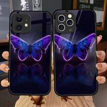 Funda para teléfono: Ilustración creativa de mariposa, patrón oscuro, funda protectora fresca, funda suave a prueba de golpes compatible con modelos Apple  SE/X/XS/11/12/16 Pro Max Plus 2022/2020, funda de teléfono de vidrio templado negro - Colores mixtos - Ver 9