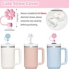 2pcs Personalized Cup Accessories, Cute Cartoon Silicone Straw Sleeve, Monogram Name ID Handle Charm, Reusable Dust-Proof Straw Cover Fits 10mm (0.4") Straw (1pc Flower Straw Sleeve + 1pc Monogram - Blue) Random Monogram Cup Chain Styles - Blue - View 3