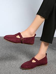 Women's Mary Jane Shoes, Square Toe Slip-On Casual Loafers, Soft Sole, Spring/Autumn - Red - View 2