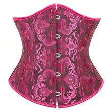 Jutrisujo Underbust Corset Shaper Bustier Top Waist Cincher Body Belt Satin Lace Up Boned Gothic Plus Size Lingerie Halloween - 9427-Hoa hồng đen - Xem 17