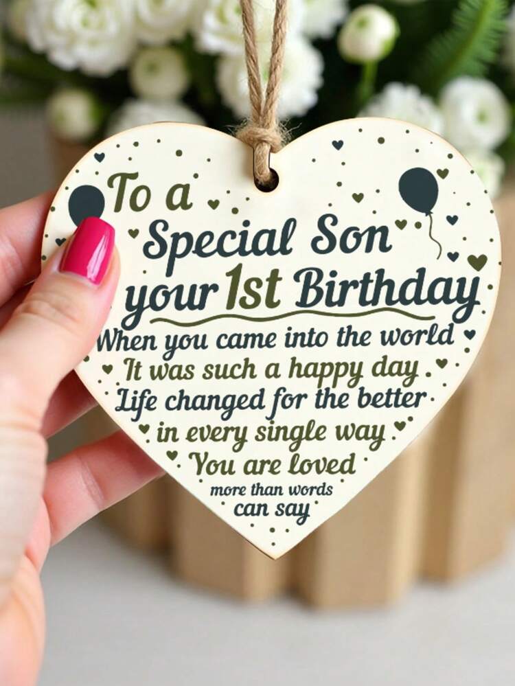 1件装生日礼物，送给女儿/儿子/情侣的木质心形牌匾，派对装饰工艺品，摆件，场景装饰，送给好朋友的理想礼物，节日派对装饰（带绳） - 彩色 - 查看 3