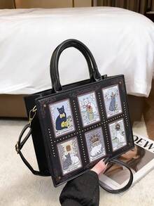 1件装手提包 优选包 时尚小丑纯色 2026新款猫精灵便携托特包 时尚小丑女士斜挎包 - 黑色 - 查看 3