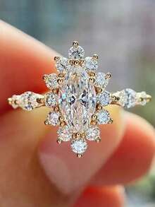 1枚精美立方氧化锆戒指，适合作为情人节礼物、结婚礼物、订婚礼物、周年纪念礼物或女士派对配饰。 - 金黃色 - 查看 15