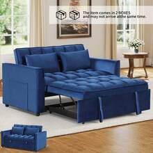 EBELLO 3 In 1 Multi-Functional Telescopic Trundle Sofa Bed Comfortable Double Sofa With Pillows For Small Living Room Bedroom - Azul - Ver 1