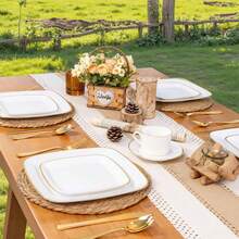 50/215/20/10/1 Set White Oval Single Gold Rim Party Plates, Dinnerware Set, Salad Plates, Celebration Party Tableware, Trays, 10.25 Inch And 7.5 Inch Dinner Plates, Suitable For Various Parties, Outdoor, Wedding, Restaurant - White Background - View 6