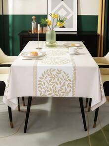 复古金色图案PVC加厚纹理桌布，高端防水耐热家用餐桌装饰布