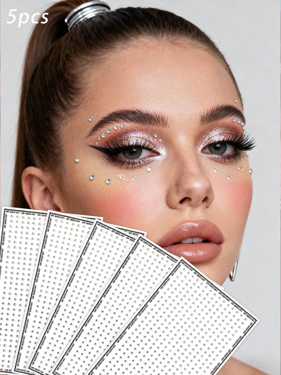 450颗银白色小水钻，2毫米，多包装（8颗/5颗/3颗/2颗/1颗），闪亮钻石，适用于眼角/指甲/面部装饰，适合狂欢节、情人节、Y2K派对、日常装饰、DIY面部装饰、音乐节、化妆派对、舞会等场合。 - 白色 - 查看 1