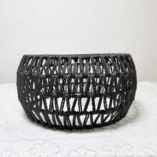 Handmade Woven Black Lamp Shade - Party Art Decor, Suitable For Home Decor, Family, Home, Restaurant, Cafe - Creative Wabi-Sabi Style Lighting Fixture (Excluding Lamp, Wires, Accessories) - Black - View 5