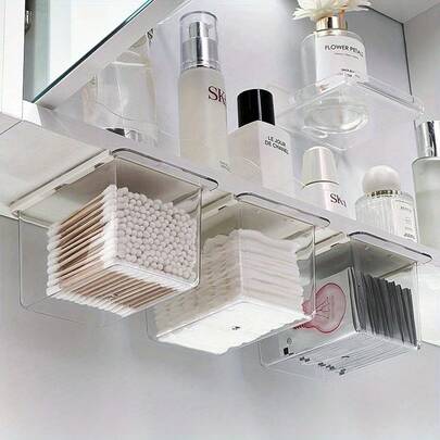 3件套 - 镜柜下收纳盒 | 壁挂式置物架，可调节浴室置物架 | 多功能收纳盒套装 - 适合存放化妆品、零食等 - 塑料材质，可用于厨房、浴室和宿舍