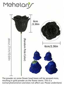 Meherani 12pcs 2.76" Shiny Rose Bouquet, DIY Artificial Shiny Floral Arrangement, Black Artificial Flowers, Lifelike Roses, Everlasting Shiny Artificial Rose Bouquet, Suitable For Anniversary, Engagement, Wedding, Home Decor, Office & Kitchen Decor, Party Decor, Room Decor, Valentine's Day, Mother's Day, Gift For Girlfriend, Mom, Ladies Birthday (Includes Packaging Service) - Multicolor - View 5