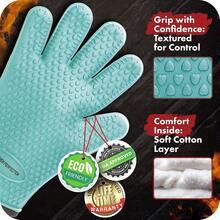 KITCHEN PERFECTION XL Silicone R Oven Gloves -Extreme Heat Resistant BBQ Gloves -Handle Hot Food Right On Your Grill Fryer & Pit | Waterproof Oven Mitts Grill Gloves |Superior Value Set+3 Bonuses,X-Large,Turquoise - Turquoise - View 5