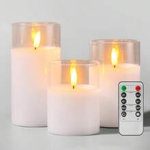 Glass Battery Operated LED Flameless Candles With Remote And Timer, Real Wax Candles Warm Color Flickering Light For Festival Wedding Home Party Decor(Pack Of 3),Valentine's Day Gifts - trắng - Xem 1