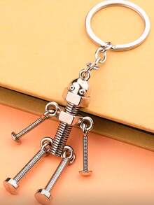 复古赛博朋克风格螺丝机器人钥匙扣，男女通用，Y2K哥特机器人钥匙圈，钥匙链，适合感恩节、生日、狂欢节、动漫展等场合，可用作车钥匙、包包钥匙扣、证件套、创意吊坠 - 銀色 - 查看 2
