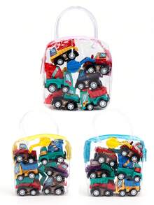 1 Tote Bag With 6 Random Color & Pattern Model Cars, Including Fire Truck, City Service Vehicles, Miniature Inertial Engineering Vehicles, Children Toys, Learning Supplies, Toys, Infant Toys, Baby Toys - Multicolor - View 7