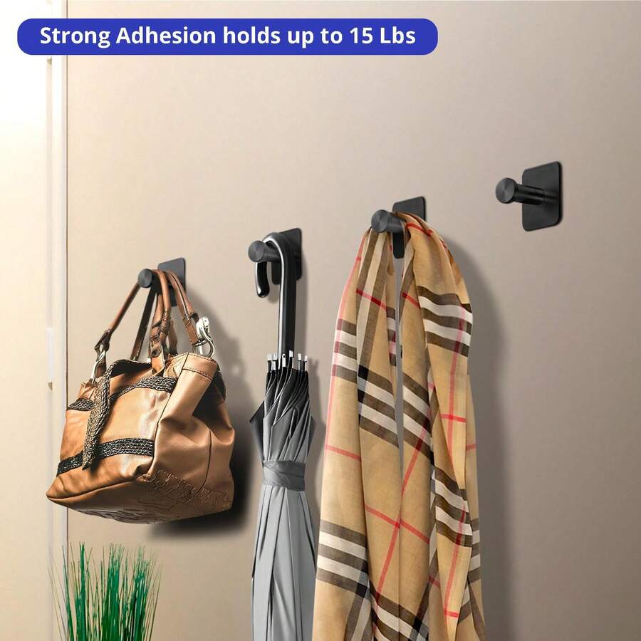强力粘性金属挂钩，适用于淋浴配件套装、衣柜入口收纳、壁挂式挂钩、浴室毛巾架、帽子、外套（黑色方形）