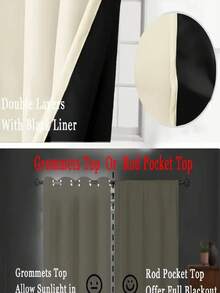 1pc Blackout Thermal Curtain Fabric - 99% UV-Resistant Polyester, Rod Pocket Hanging, Non-Bleachable Plain Weave, Bedroom Art Theme, Coated Blackout Thermal, Noise Reducing - Ideal For Bedroom, Farmhouse And School Deep Sleep - Beige - View 9