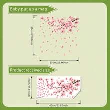 Pink Cherry Blossom Branch Wall Decals Set, Falling Petals, Self-Adhesive Removable Floral Stickers, Suitable For Kids Room, Bedroom And Room Decor - Multicolor - View 8