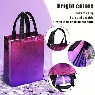 10 bolsas de compras de colores degradados, bolsos de mano de noche para damas, suministros para pequeños negocios, bolsas de compras, bolsas de regalo para fiestas de boda o cumpleaños, bolsas de tela tejidas a mano para hacer regalos de fiesta, decoraciones de cumpleaños, decoraciones de boda
