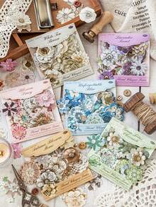 50pcs/Pack Floral Sticker Set, Vintage Fabric Handwriting Flower Series DIY Scrapbooking Decorative Stickers - Multicolor - View 3