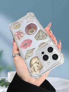 1PC Funda transparente con diseño de labios, diamantes y planetas, estilo glamoroso y minimalista, protección contra caídas, ideal para mujeres y amantes de la moda, regalo perfecto para ocasiones especiales : funda transparente resistente a golpes, compatible con Apple Phone17/16/15/14/13/12/11/XS/XR/X/PLUS/PRO/PROMAX, agarre cómodo, regalo ideal para amigos, novia, novio, familia - transparente - Ver 6