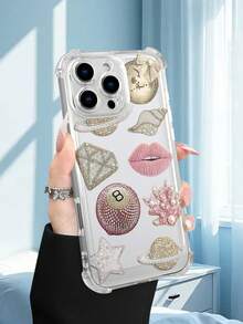 1PC Funda transparente con diseño de labios, diamantes y planetas, estilo glamoroso y minimalista, protección contra caídas, ideal para mujeres y amantes de la moda, regalo perfecto para ocasiones especiales : funda transparente resistente a golpes, compatible con Apple Phone17/16/15/14/13/12/11/XS/XR/X/PLUS/PRO/PROMAX, agarre cómodo, regalo ideal para amigos, novia, novio, familia - transparente - Ver 5