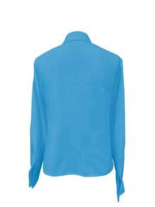 1 chiếc áo sơ mi nữ dài tay màu trơn, cài cúc, kiểu dáng thanh lịch, phù hợp cho công sở, ở nhà, mặc hàng ngày và hẹn hò, thích hợp cho mọi mùa xuân. - Màu xanh da trời - Xem 5