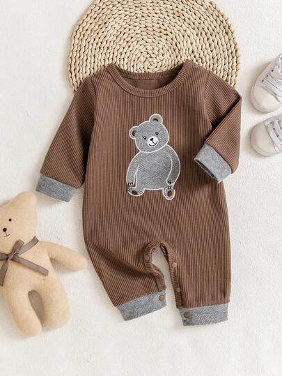 Autumn/Winter Round Neck Cute & Fashionable Bear Romper, Long Sleeve Baby Boy Jumpsuit