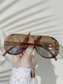 1PC New Vintage Design Oversized Square Fashion Glasses, High-End Street Style Party Festival Everyday Casual Eyewear Beach Accessories Women Glasses Shades Summer Beach Vacation,Outdoor,Travel H6LV - 漸層色 - 查看 2
