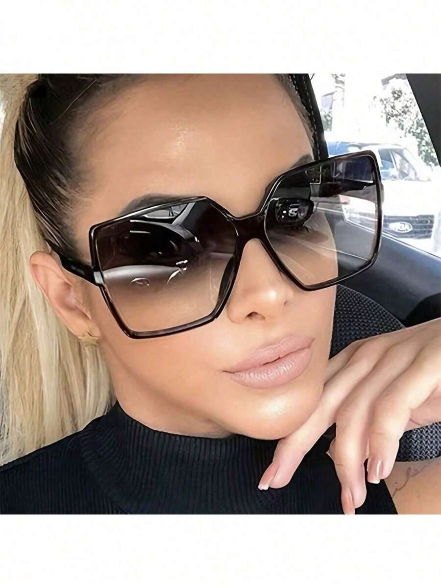 Gafas decorativas de estilo Y2K para mujer, con montura negra grande, de material de PC, de uso casual y de moda E5SD - Negro y gris - Ver 1