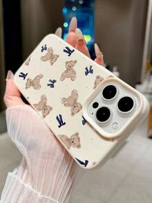 1pc Classic Teddy Bear Bow Knot Litchi Texture TPU Protective Case, Compatible With Apple 17 16 15 14 13 12 11 Plus Pro Max Series, Personalized Ins Style Protective Cover, Minimalist TPU Anti-Drop Fashion Protective Case, High Aesthetic Design, Birthday Gift, Holiday Gift - Beige - View 2