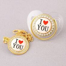 Babyschnuller, gebogenes Design, personalisierter Glitzersauger (Geeignet für Babys von 6–12 Monaten), mit Kettenclip, geeignet für Neugeborene. - Gold - Übersicht 2