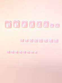 24pcs Short Adhesive Toe Nail Stickers, Elegant Nude Pink Base With Shiny White Striped Glitter, Instant Manicure Upgrade. Set Includes 1 Adhesive Sticker Sheet And 1 Mini Gel Sticker, Random Delivery. Nails Nail Supplies - White - View 3