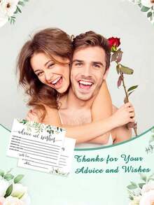 50 tấm thiệp chúc phúc và lời khuyên cho cô dâu chú rể, thích hợp cho tiệc chia tay độc thân, trò chơi và quà tặng, trang trí họa tiết cây bạch đàn, 50 tấm thiệp. - xanh trắng - Xem 6