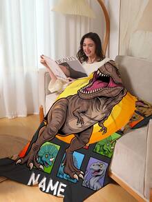 1pc Customized Name Blanket, Suitable For Bed, Living Room, Sofa, Outdoor, Beach, Camping, Pets And More, Personalized Family/Pet/Couple Text Printed Bedding Blanket, Personalized Christmas Gift, Family Gift, Birthday Gift, Gift For Friends, Gift For Her, Gift For Son/Daughter - Black - View 3