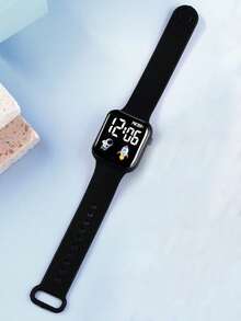 5pcs Fashion Minimalist Children's Electronic Watch With Pendant Accessories Set, Black, Silicone Strap, Square Shape, Suitable For Boys, Suitable For Daily, Festival And Various Occasions, Matching Fashionable Pendant Accessories, Suitable As A Gift, One Size, No Box - Black - View 6