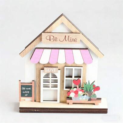 Valentine's Day Wooden House Desktop Decorations, Home Architecture Models, Handmade Artwork, DIY Wooden House Models, Party Gifts, Children's Favorite Home Gifts