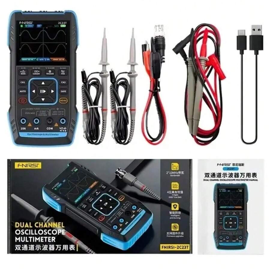 2C23T 3 In 1 Multimeter Digital Oscilloscope Signal Generator Function 9999 Count AC Volt 50ms/S 10MHz Dual Channel - 2C23T 2PCS P6100 - 查看 1