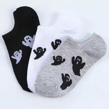 2双装女士趣味幽灵图案中筒袜/短袜，四季皆宜，休闲可爱，适合日常穿着