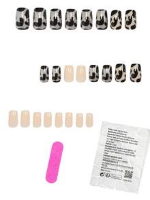 24片中号美甲贴纸，瞬间提升你的美甲造型！时尚Y2K豹纹按压式全覆盖假指甲，适合女性和女孩。包含1张贴纸和1个迷你指甲锉，采用果冻凝胶材质，颜色随机发货。