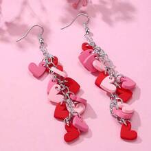Valentine's Day Earrings Women - Pink And Red Heart Long Dangle Clay Jewelry, Valentines Day Outfit Accessories Gifts - 粉紅色 - 查看 5