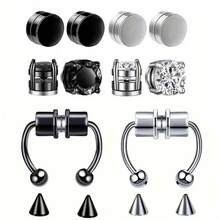1 Set Of 10 Pieces Fashionable Personalized Hypoallergenic Stainless Steel Magnetic  Earrings Nose Clip And Accessories - 10 cái - Xem 12