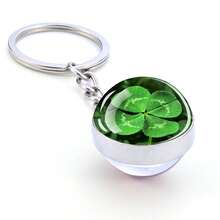 1Pc Lucky Four-Leaf Clover Glass Ball Pendant Keychain Irish St. Patrick's Day Gift Birthday, Party, Festival Gift - Silver - View 10