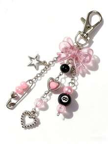 1pc Handmade Resin Bead Keychain - Punk Style, Fashion Lobster Clasp Pendant Accessory For Women - Multicolor - View 3