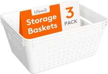 Lifewit Plastic Storage Basket For Organizing, 3 Pack Stackable Storage Bins, Open Containers For Shelving, Pantry, Office And Cabinet, 3 Large Size, White - ColorC - 查看 1