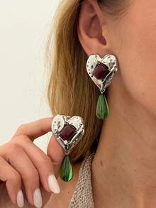 两件套波西米亚风仿宝石水滴形和心形时尚耳环，优雅时尚，适合派对、日常休闲、情侣约会、女士节日生日等场合，百搭珠宝礼品。 - 耳飾 - 查看 13